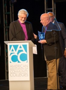 Dr. Terry O’Banion, left, and Dr. John E. Roueche take center stage at the AACC luncheon.